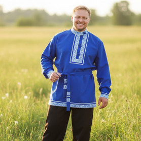 Косоворотка Русич, синий габардин- фото 1